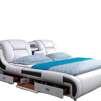 2023 новейшая современная элегантная кожаная простая многофункциональная легкая роскошная двуспальная кровать