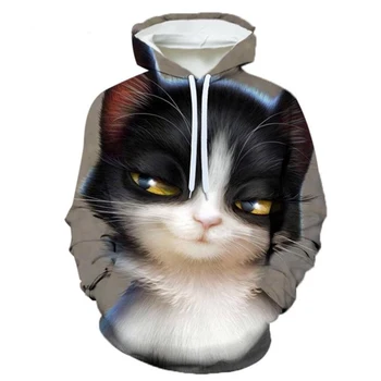 Новая мужская толстовка с рисунком кота и 3D-принтом, повседневная пуловер Оверсайз, Модный Популярный тренд уличной одежды, хип-хоп Мужская одежда
