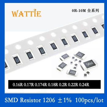 SMD резистор 1206 1% 0.16R 0.17R 0.174R 0.18R 0.2R 0.22R 0.24R 100 шт./лот микросхемные резисторы 1/4 Вт 3.2 мм * 1.6 мм с низким значением сопротивления