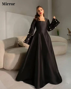Зеркальное платье Элегантное винтажное Черное платье с квадратным воротником и цветами, расшитое бисером, трапециевидное платье длиной до пола, вечерние платья для вечеринок