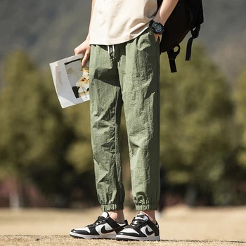 Летние Весенние Быстросохнущие брюки из ледяного шелка, мужские Большие размеры 5XL-M, Однотонные Тонкие Мужские повседневные брюки для фитнеса, мужские спортивные штаны для бега трусцой