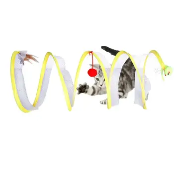 Открытый туннель для кошек S-образный туннель для кошек с плюшевой игрушкой-мячом, складной Центр активности котенка для взаимодействия человека и кошки