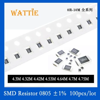 SMD резистор 0805 1% 4,3 М 4,32 М 4,42 М 4,53 М 4,64 М 4,7 М 4,75 М 100 шт./лот микросхемные резисторы 1/8 Вт 2,0 мм * 1,2 мм