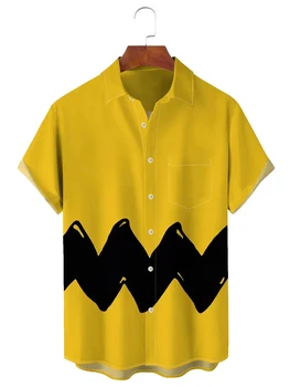 2023 Гавайская Рубашка Для Мужчин, Летняя Модная Пляжная Повседневная Одежда В Полоску Y2kStreetwear, Футболка С Коротким Рукавом, Рубашка Оверсайз, Одежда