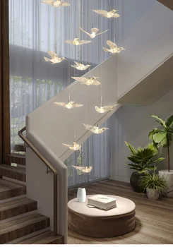 Современная креативная люстра для лестницы, люстра для гостиной, люстра для кабинета, Индивидуальность, люстра с птицей, лампа с длинной линией