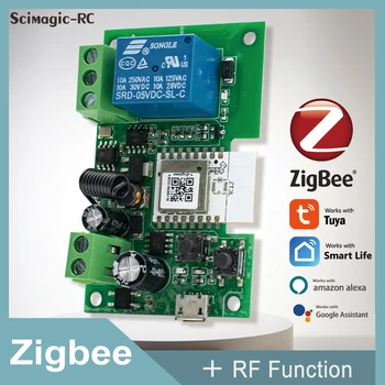 Tuya Zigbee Wifi Smart Switch Relay 1-Канальный Модуль с Беспроводным Пультом Дистанционного Управления RF433, Самоблокирующийся Таймер для Alexa Google