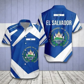 Мужская рубашка с принтом национальной эмблемы Сальвадора, гавайское поло, рубашка с коротким рукавом, одежда унисекс, мужская футболка большого размера