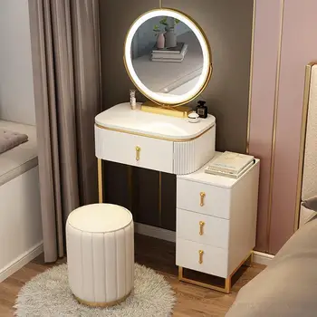 Туалетный столик Современный туалетный столик со светодиодной подсветкой Mirros Бытовая Мебель для спальни Домашний туалетный столик с табуреткой Столик для макияжа