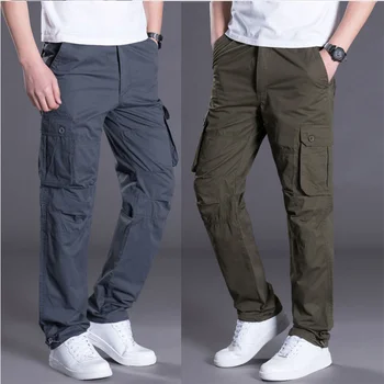 Мужские брюки-карго, мужские повседневные тактические брюки большого размера в стиле милитари, армейские прямые брюки, длинные брюки
