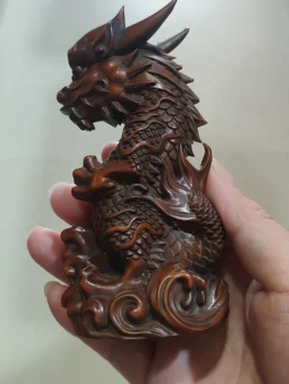 Китайская резьба по дереву самшит статуя зодиакального дракона украшение мебели небольшие украшения подарки