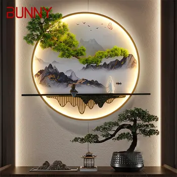 Современная настенная картина с кроликом, свет внутри, Креативная китайская Пейзажная фреска, Бра, Светодиодная лампа для дома, гостиной, спальни, кабинета
