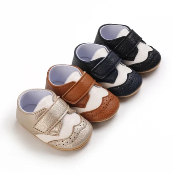 Первые ходунки для малышей Модная обувь для новорожденных в стиле ретро, унисекс, искусственная кожа, резиновая подошва, нескользящая плоская