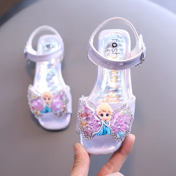 Весенне-летние сандалии для девочек Disney, новые сандалии принцессы Эльзы, обувь для маленьких девочек Frozen, обувь с крыльями бабочки.