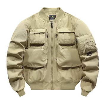 Куртка пилота, мужская бейсбольная куртка в стиле ретро, рабочая куртка с несколькими карманами, функциональная куртка, топ с тремя защитными накладками
