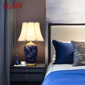 Керамические настольные лампы ULANI Blue Латунь Современный роскошный тканевый настольный светильник Домашний Декоративный светильник для гостиной Столовой Спальни