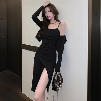 2023 Новые осенние модные однотонные платья Миди для женщин с длинными рукавами и квадратным вырезом, элегантное Офисное платье в корейском стиле для леди, женская одежда