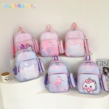 Новый рюкзак большой емкости с пеналом, рюкзак с мультяшным единорогом для девочек, розовые школьные сумки, сумка для книг для детей и студентов