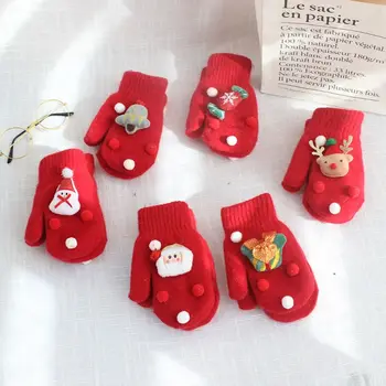 Женские вязаные перчатки с принтом Санта-Клауса, зимние и осенние колокольчики, женские рождественские детские варежки.