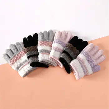 1 пара детских Зимне-осенних мягких вязаных перчаток с полными пальцами, варежки для девочек и мальчиков, уличные детские теплые толстые перчатки 3-8 лет