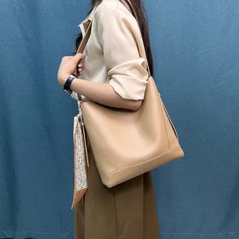Женская сумка из натуральной кожи, трендовая модная сумка-мешок из воловьей кожи большой емкости
