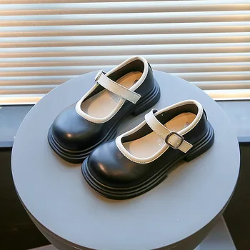 Детское представление Mary Janes, Дышащая модная мягкая обувь из искусственной кожи для девочек, нескользящая, с мелкими крючками и петлями, универсальная детская обувь из черной кожи