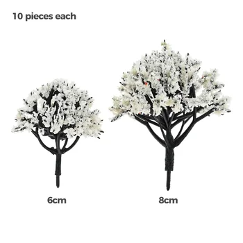20шт Пластиковая модель дерева, Белый цветочный поезд, Искусственное Миниатюрное дерево, Декорации, Украшение железной дороги, Аксессуары для ландшафта здания