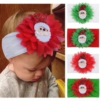 Рождественские детские повязки на голову из эластичной нейлоновой ткани, повязки для волос с цветами Санта-Клауса, подарки для танцевальной вечеринки, головные уборы, рождественские аксессуары для волос