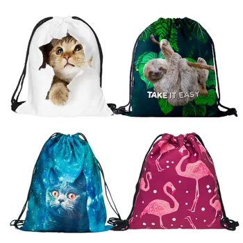 30 * 39 см Мультяшный кот Фламинго Сумка на шнурке с 3D принтом Ленивца, милый рюкзак, сумки-портмоне для путешествий