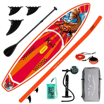 SUP Надувная доска для серфинга с рюкзаком, поводком, насосом, водонепроницаемой сумкой, ластами