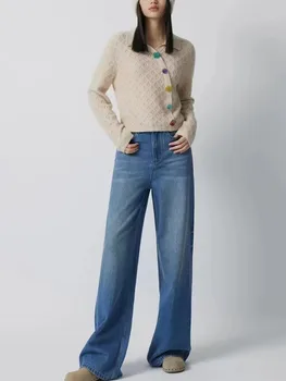Ранняя осень 2023, женский вязаный кардиган с длинным рукавом, топы, однобортный повседневный женский универсальный однотонный свитер