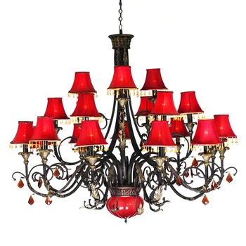 Европейская ретро-железная лампа Bar Club из золотисто-красного хрусталя, декоративная ткань, высококачественная люстра