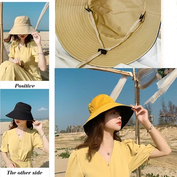Летняя однотонная солнцезащитная шляпа, двусторонняя шляпа для бассейна, Рыбацкая шляпа, Корейская версия женской солнцезащитной шляпы-козырька, Широкополая шляпа
