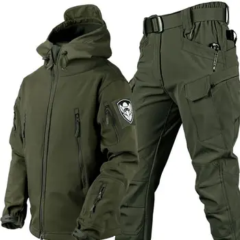 Военно-тактическая куртка, водонепроницаемый костюм для охоты, пешего туризма, кемпинга, теплый Камуфляжный плюшевый утолщенный костюм для большой зарядки, комплект