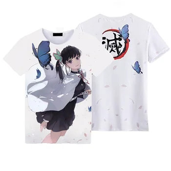 Футболка с изображением демона-убийцы из аниме для мальчиков и девочек, 3D рубашка Kochou Shinobu, повседневная, унисекс, топ оверсайз, летняя мода