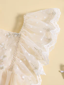 Тюлевое платье-ползунки с цветочной вышивкой и развевающимися рукавами для маленьких девочек - очаровательный летний наряд для вашей маленькой принцессы