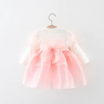2023 Весна-осень, новое платье для девочек с длинными рукавами и бантом сзади, платье принцессы