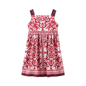 Платья для девочек Модный цветочный фарфоровый принт с коротким рукавом Дизайнерская детская одежда с принтом принцессы Повседневный костюм для малышей