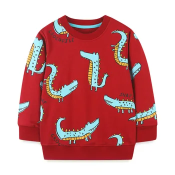 Новые модные толстовки с рисунком динозавра для мальчиков Осенние свитера с длинными рукавами для малышей Одежда для маленьких девочек Детские топы