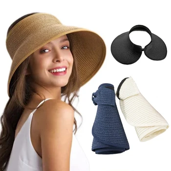 Летняя женская складная пустая шляпа, модная однотонная уличная соломенная шляпа с широкими полями, устойчивая к ультрафиолетовому излучению, Дышащая пляжная шляпа