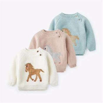 Осенне-зимний теплый свитер для маленьких девочек для маленьких мальчиков, мультяшный плюшевый пуловер с толстым ворсом, вязаная одежда