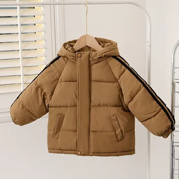 Новое зимнее детское пуховое пальто для мальчиков и девочек 3-10 лет с капюшоном, водонепроницаемое хлопковое пальто с плюшевым утепленным теплым пальто