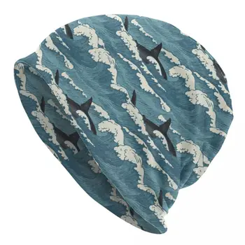 Зимняя шапочка унисекс, теплая лыжная вязаная крючком шапка с капюшоном, мягкие ретро-волны и акулы, женская мужская шапка-бини