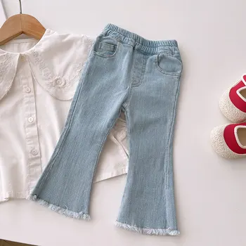 Джинсы для девочек, однотонные детские джинсы для девочек, Весна-осень, детские джинсы, Повседневная детская одежда