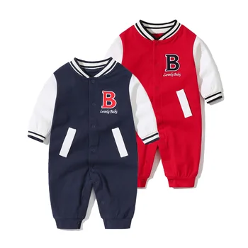 2023 Весна-осень, бейсбольный комбинезон для новорожденных мальчиков, хлопковый боди с длинными рукавами в стиле пэчворк с буквами для маленьких мальчиков, одежда для маленьких мальчиков