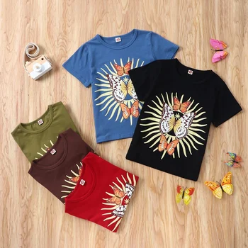 Детская летняя одежда унисекс, Модная одежда, Хлопковая детская одежда, футболки с короткими рукавами и рисунком бабочки, Одежда для девочек 5-10 лет