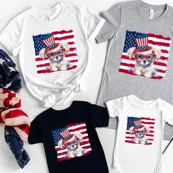 Футболка с Днем независимости, Счастливого Четвертого июля, Семейная футболка, топы с американским флагом, милая патриотическая одежда для семьи