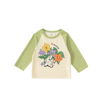 Детская футболка с цветочным принтом, топ с длинными рукавами для девочек, весенне-осенний повседневный пуловер, майка 2023 г.