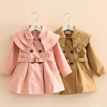 детское пальто принцессы с двойным воротником 2023 года, весенне-осенний новый хлопковый тренч для девочек, корейская версия детского пальто