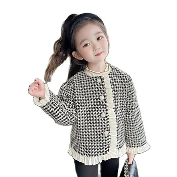 Пальто для девочек, куртка с клетчатым рисунком, пальто для девочек, детские куртки для девочек в повседневном стиле, весенне-осенняя одежда для девочек