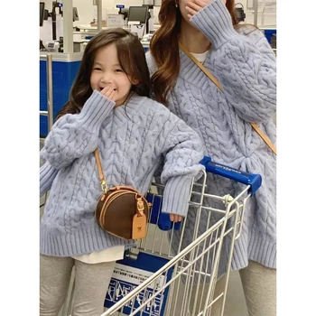 Свитер для мамы и дочки, одинаковая одежда для мамы и сына, одинаковая корейская модная детская одежда, женские зимние вязаные топы, джемпер.